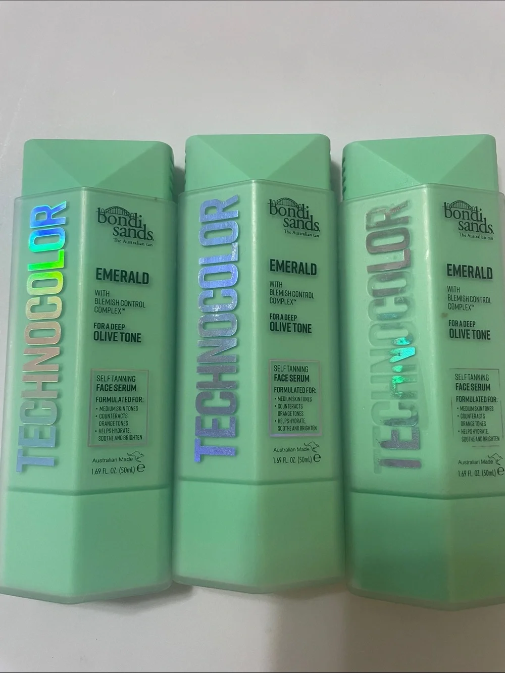 Bondi Sands Technocolor Emerald Self-Tanning Face Serum - Mint Green NEW 3 pack